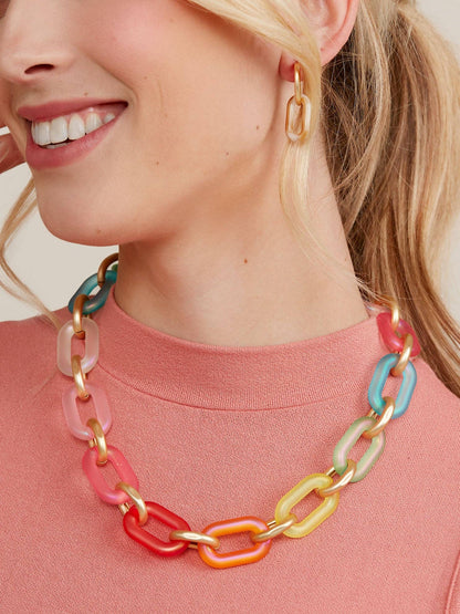 Multi-Color Resin Oval Links Collar Necklace: MLT