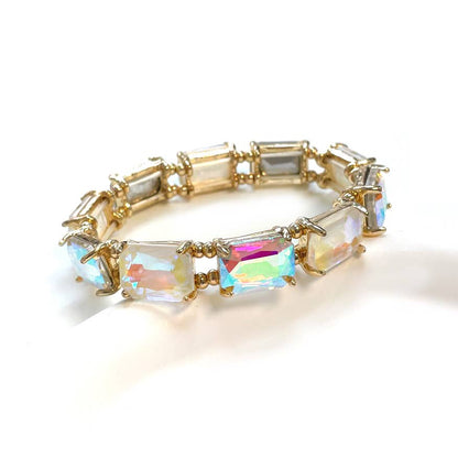 Emerald Cut Crystal Glass Bead Stretched Bracelets: ROSE-MULTI