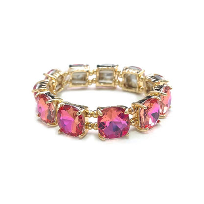 Cushion Cut Glass Crystal Linked Stretch Bracelet: BLACK