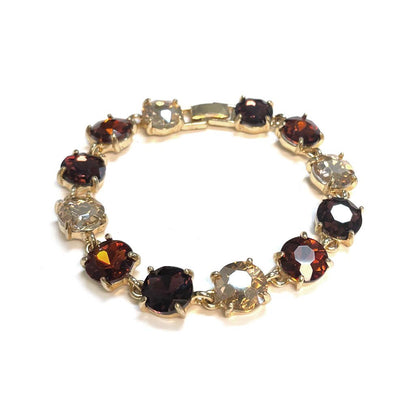 Round Cushion Cut Crystal Glass Linked Bracelet: ANTIQUE-SILVER-BLACK-MULTI