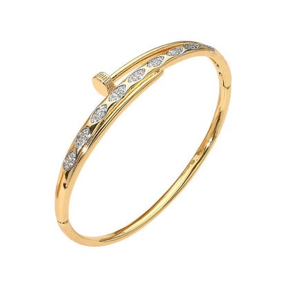 SECRET BOX_Stainless Steel Rhinestone Pave Marquise Accent Nailhead Hinged Bangle Bracelet