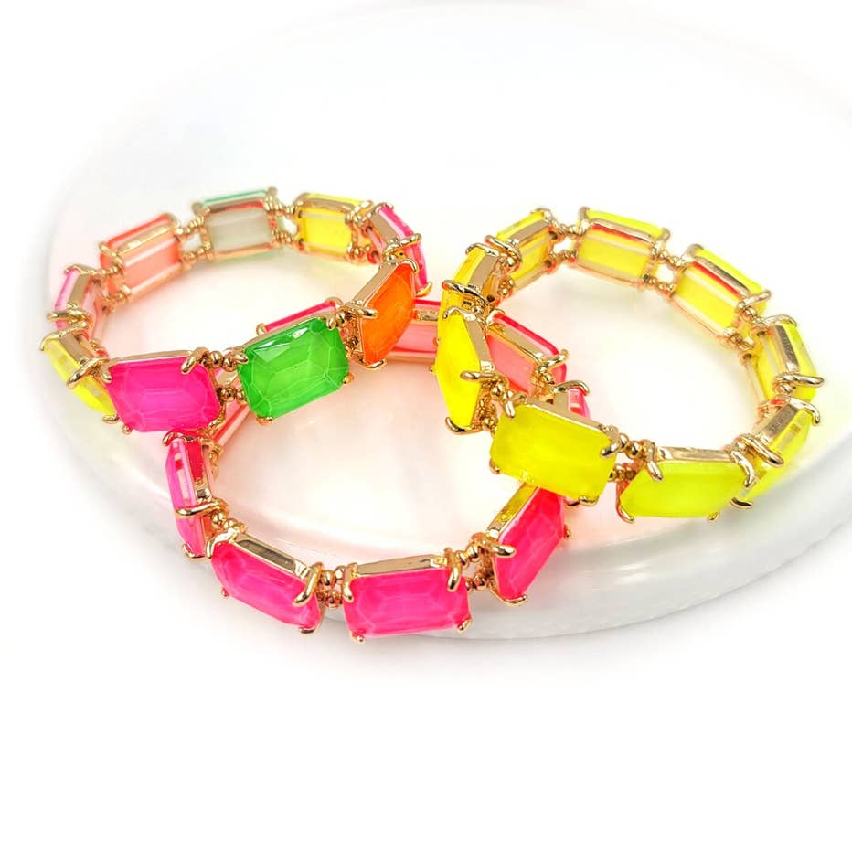 Rectangular Glass Crystal Linked Stretch Bracelet: LAVENDER-AB