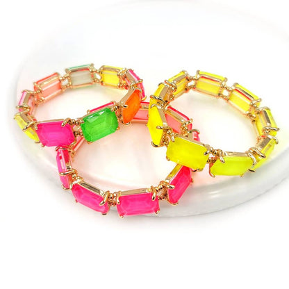 Rectangular Glass Crystal Linked Stretch Bracelet: LAVENDER-AB