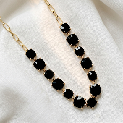 Cushion Cut Square Glass Crystal Linked Chain Necklace : GORGEOUS MULTI 2