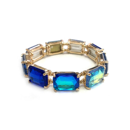 Rectangular Glass Crystal Linked Stretch Bracelet: LAVENDER-AB