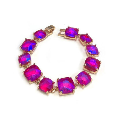 Cushion Cut Glass Crystal Linked Station Bracelet: BROWN-MULTI