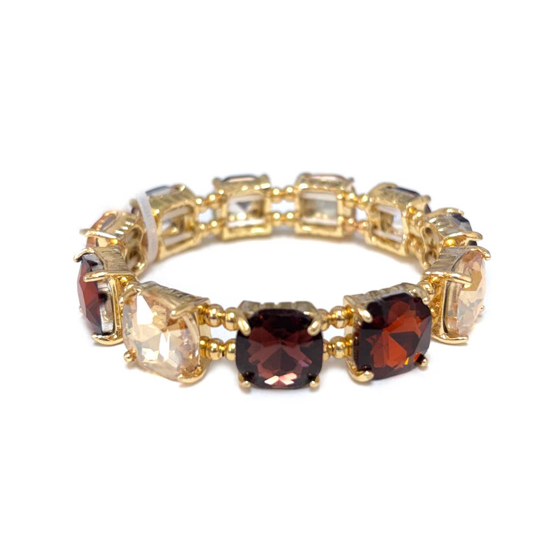 Cushion Cut Glass Crystal Linked Stretch Bracelet: BLUE-MULTI