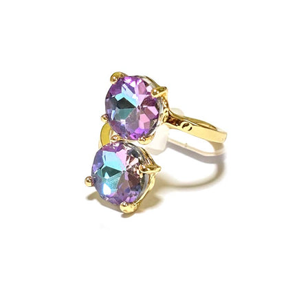 Double Round Crystal Stone Opposite Ends Adjustable Ring: X-BLUE