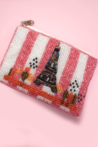 LONDON BUS FLOWER PARIS SEED BEAD COIN POUCH | 91CP1070: LONDON BUS 1070