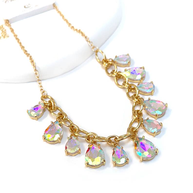 Sparkly Teardrop Crystal Glass Charms Paparazzi Necklace: Brown Multi