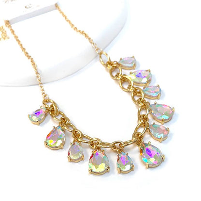 Sparkly Teardrop Crystal Glass Charms Paparazzi Necklace: Brown Multi