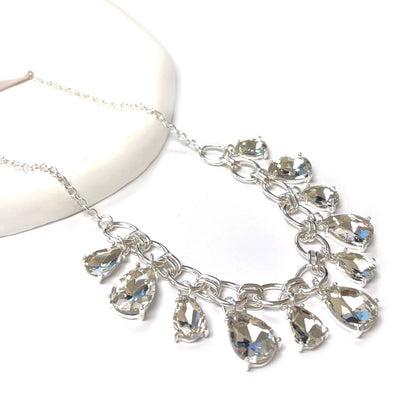 Sparkly Teardrop Crystal Glass Charms Paparazzi Necklace: Pastel Peri Blue