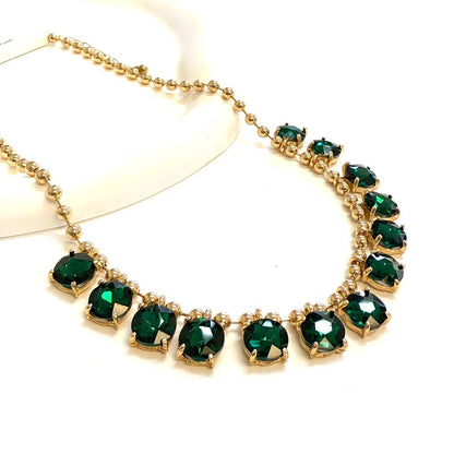 Crystal Glass Bead Dangle Station Ball Beaded Chain Necklace: Antique-Silver-Black-Multi