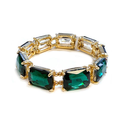 Rectangular Glass Crystal Linked Stretch Bracelet: LAVENDER-AB