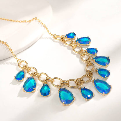 Sparkly Teardrop Crystal Glass Charms Paparazzi Necklace: Pastel Peri Blue