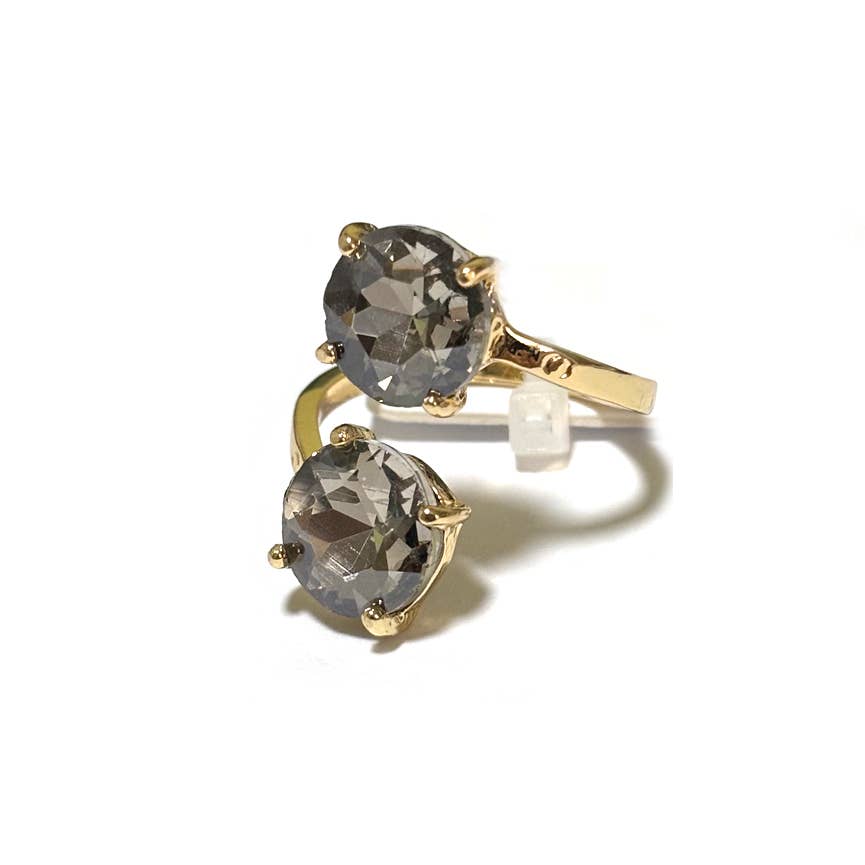 Double Round Crystal Stone Opposite Ends Adjustable Ring: X-BLUE