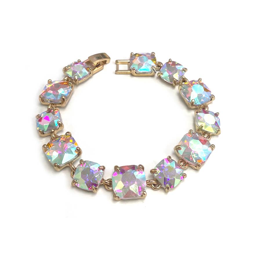 Cushion Cut Glass Crystal Linked Station Bracelet: Green Multi