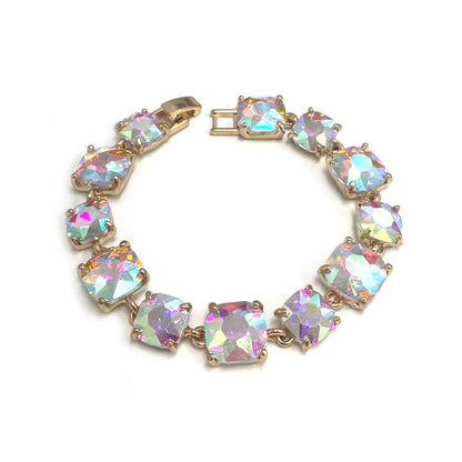 Cushion Cut Glass Crystal Linked Station Bracelet: BROWN-MULTI