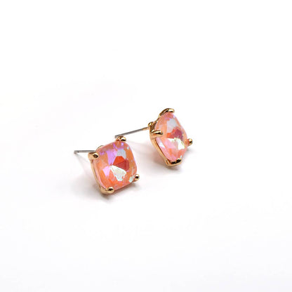 12mm Cushion Cut Square Crystal Glass bead stud Earrings: SILVER-CLEAR