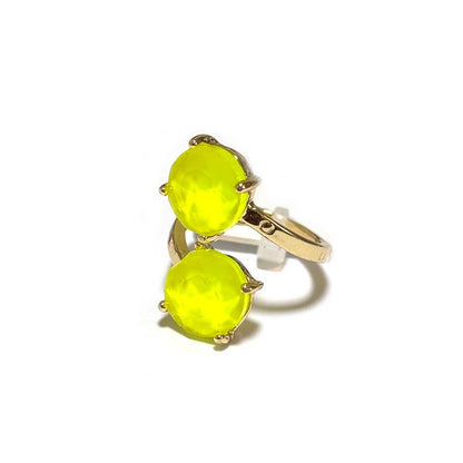 Double Round Crystal Stone Opposite Ends Adjustable Ring: RAINBOW