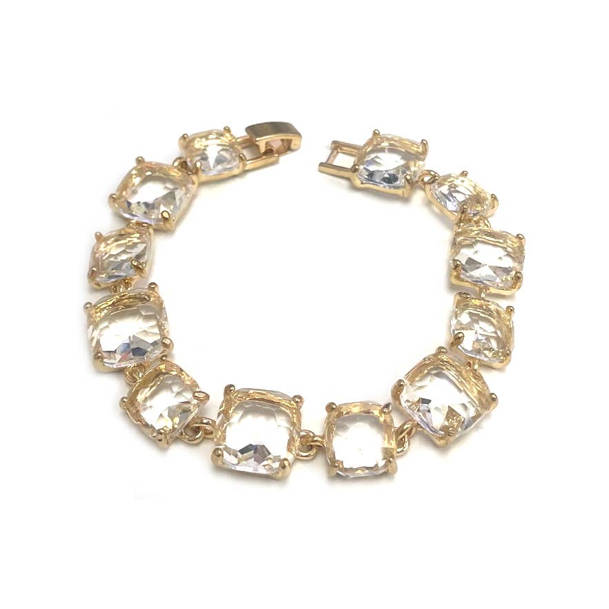 Cushion Cut Glass Crystal Linked Station Bracelet: RAINBOW