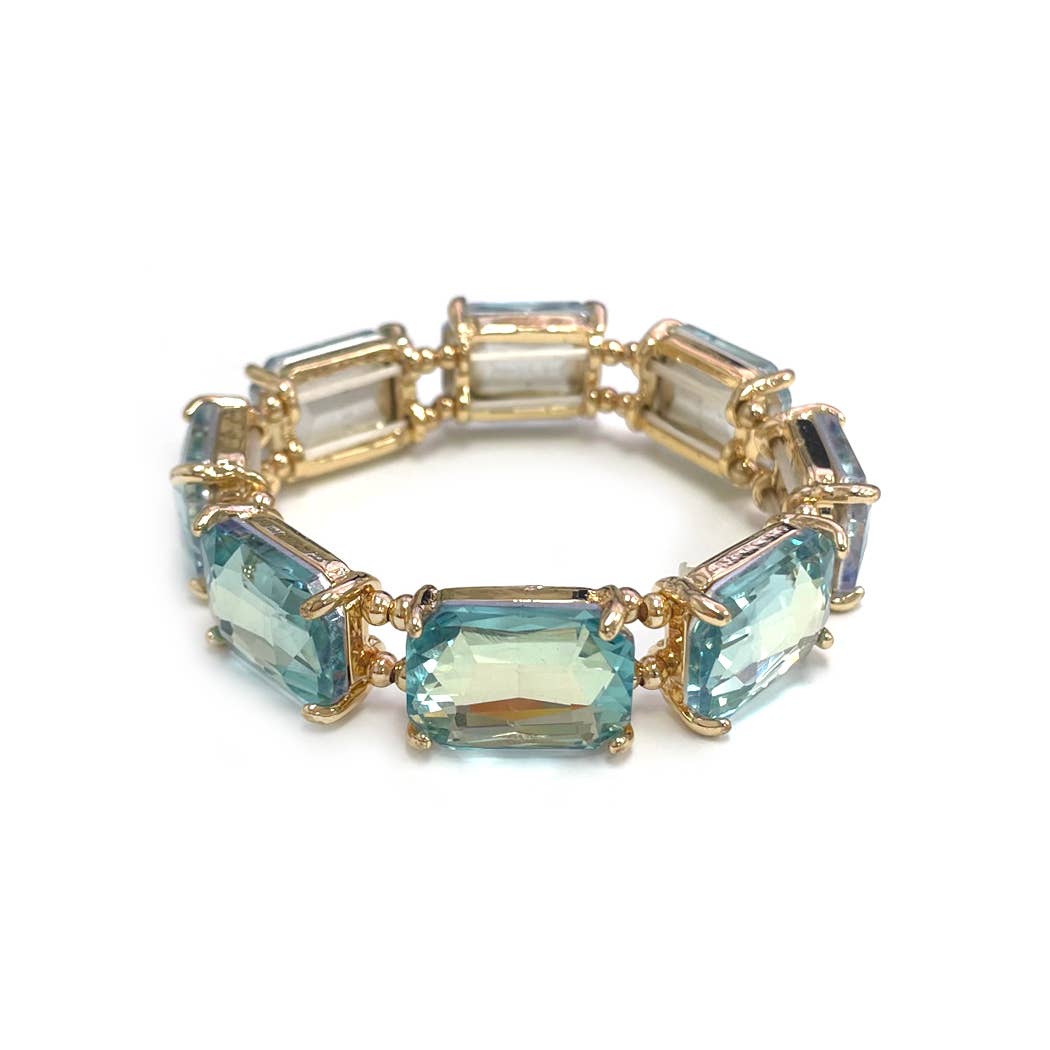 Rectangular Glass Crystal Linked Stretch Bracelet: LAVENDER-AB