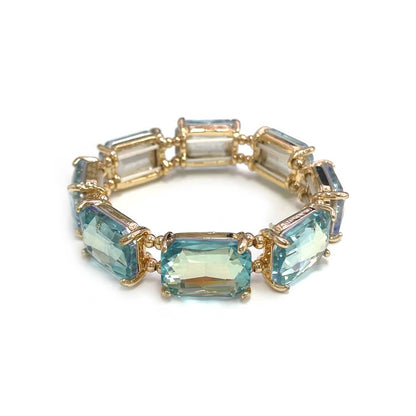 Rectangular Glass Crystal Linked Stretch Bracelet: LAVENDER-AB