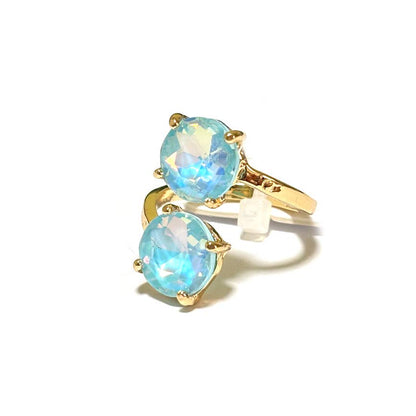 Double Round Crystal Stone Opposite Ends Adjustable Ring: X-BLUE