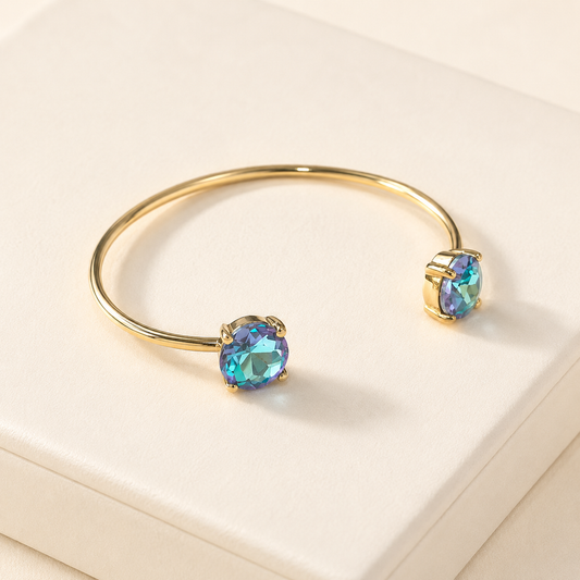 Cuff Wire Bangle for Women and Girls w/ Glass Stone Accent : Aqua AB