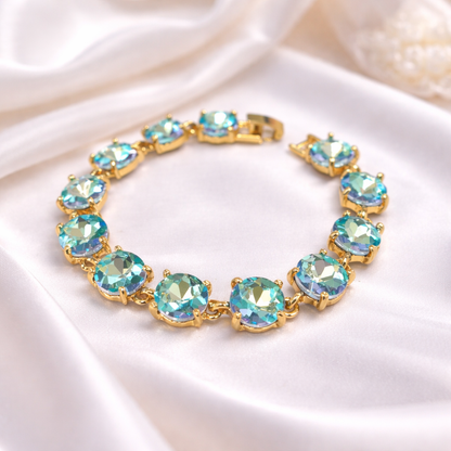 Round Cushion Cut Crystal Glass Linked Bracelet: ANTIQUE-SILVER-BLACK-MULTI