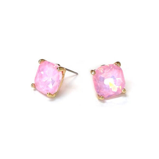 12mm Cushion Cut Square Crystal Glass bead stud Earrings: PASTEL-PINK