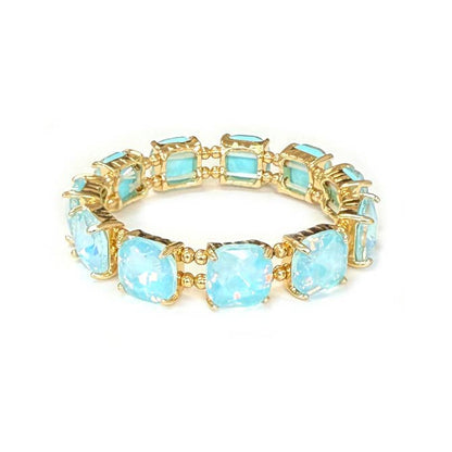 Cushion Cut Glass Crystal Linked Stretch Bracelet: PASTEL-PERI-BLUE