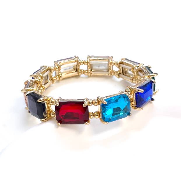 Emerald Cut Crystal Glass Bead Stretched Bracelets: GREEN-AB