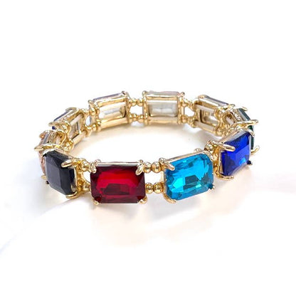 Emerald Cut Crystal Glass Bead Stretched Bracelets: ROSE-MULTI