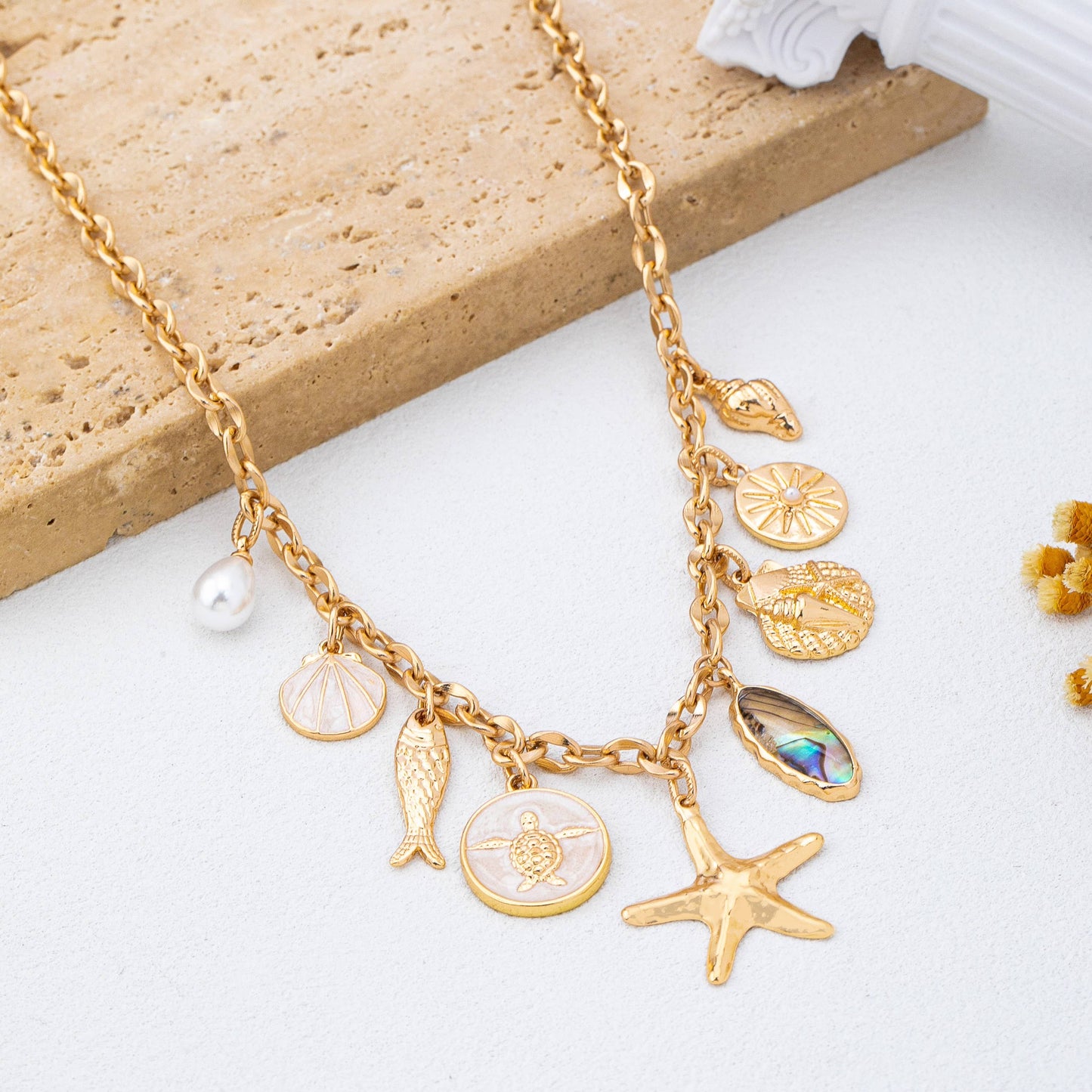 Charm Necklace-Sea Starfish Seashell Fish