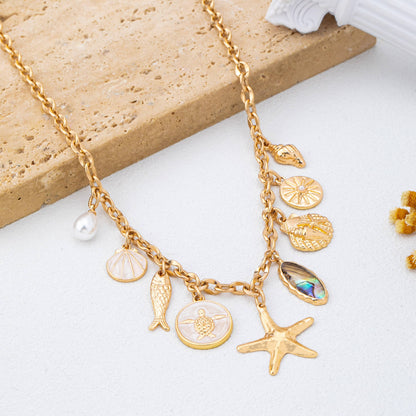 Charm Necklace-Sea Starfish Seashell Fish