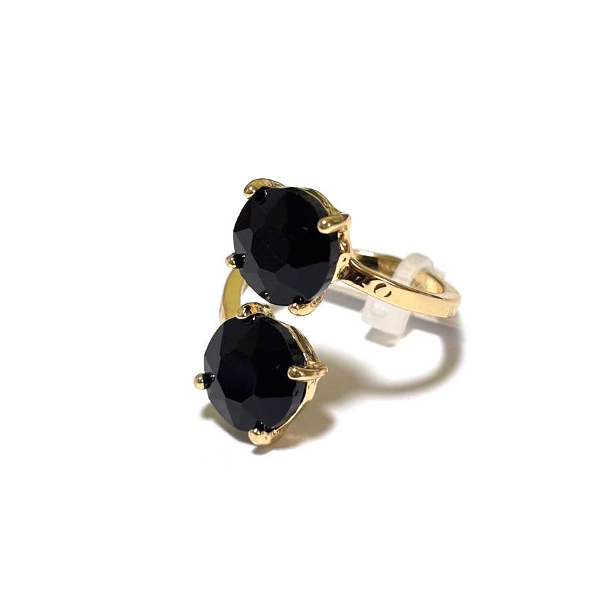 Double Round Crystal Stone Opposite Ends Adjustable Ring: RAINBOW