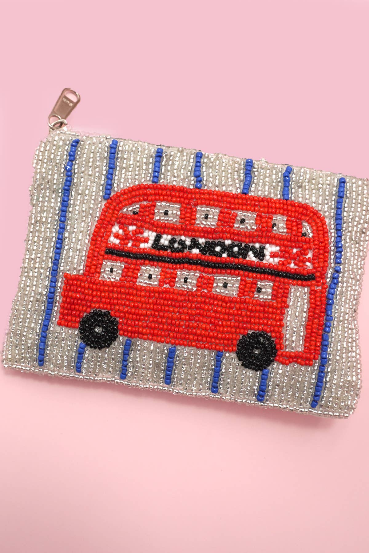 LONDON BUS FLOWER PARIS SEED BEAD COIN POUCH | 91CP1070: LONDON BUS 1070