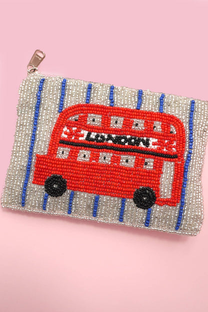 LONDON BUS FLOWER PARIS SEED BEAD COIN POUCH | 91CP1070: LONDON BUS 1070