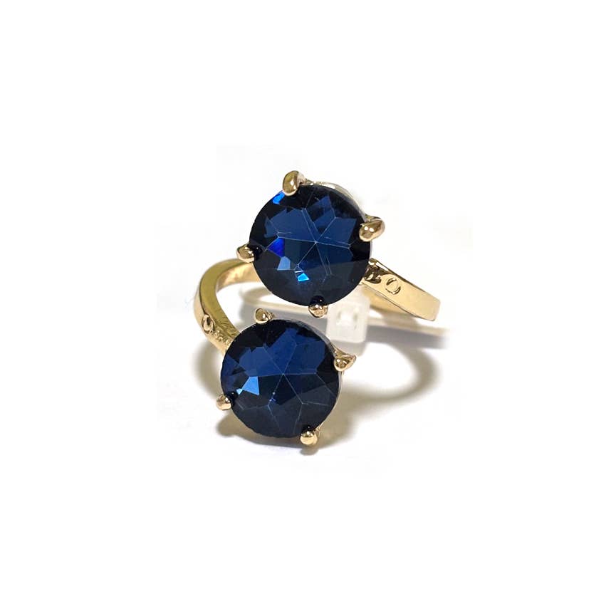 Double Round Crystal Stone Opposite Ends Adjustable Ring: RAINBOW