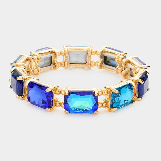 Emerald Cut Stone Stretch Evening Bracelet: Blue