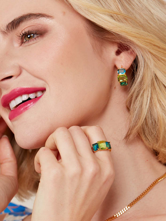 Claw-Set Crystal Hoop Earring: GRN
