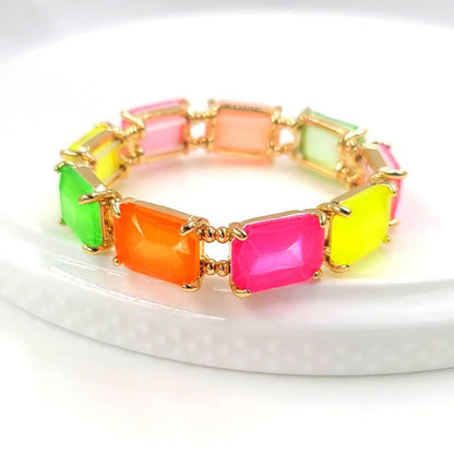 Rectangular Glass Crystal Linked Stretch Bracelet: LAVENDER-AB