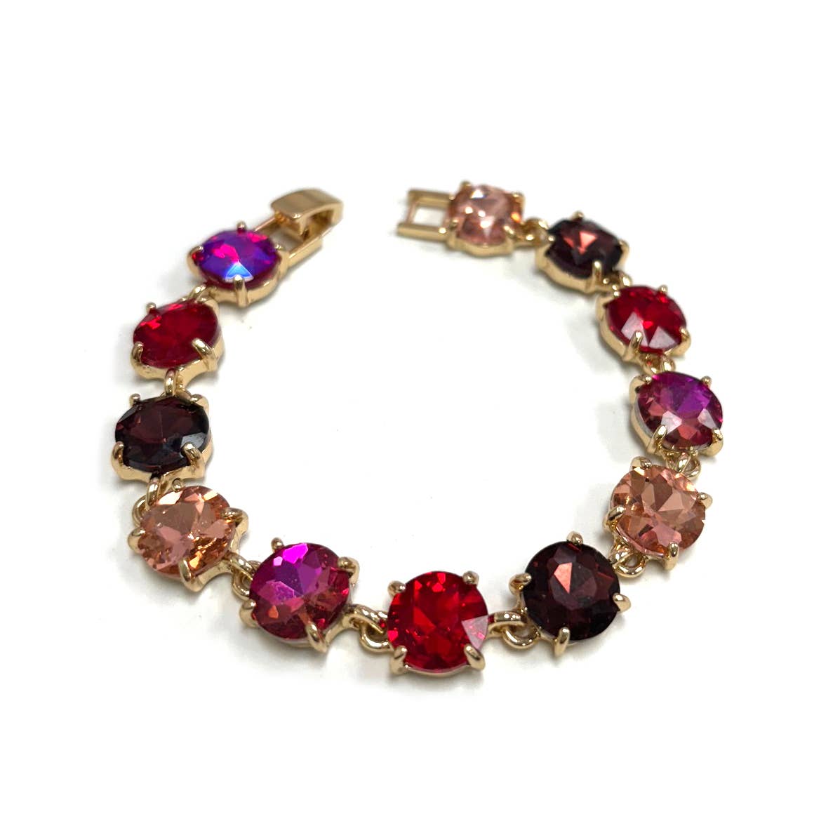 Round Cushion Cut Crystal Glass Linked Bracelet: ANTIQUE-SILVER-BLACK-MULTI