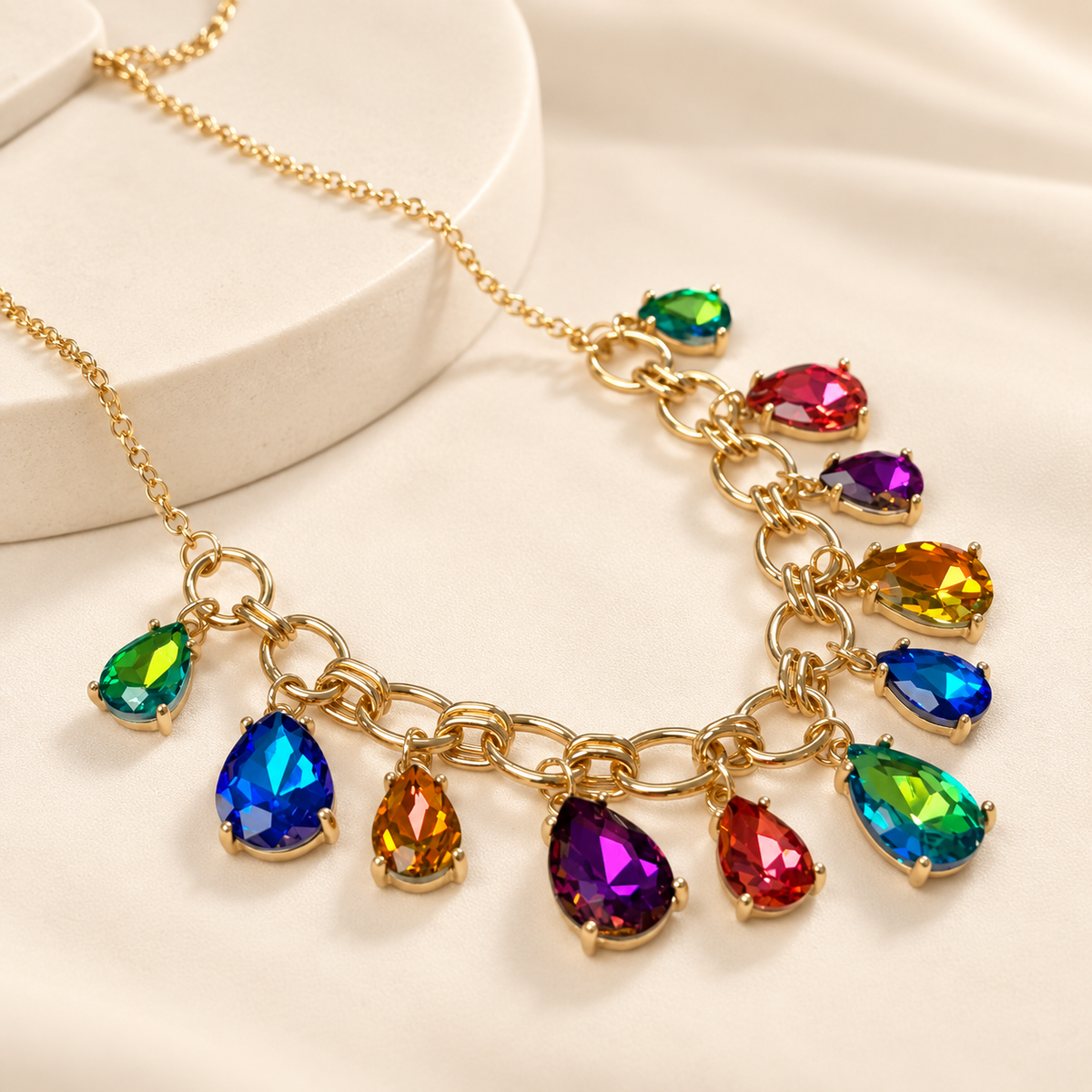Sparkly Teardrop Crystal Glass Charms Paparazzi Necklace: Pastel Peri Blue