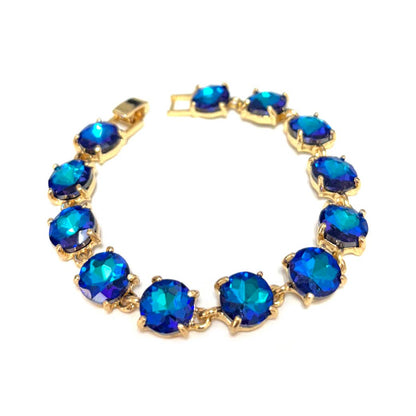 Round Cushion Cut Crystal Glass Linked Bracelet: ANTIQUE-SILVER-BLACK-MULTI