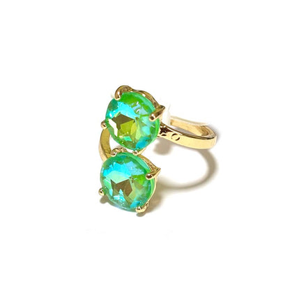 Double Round Crystal Stone Opposite Ends Adjustable Ring: RAINBOW