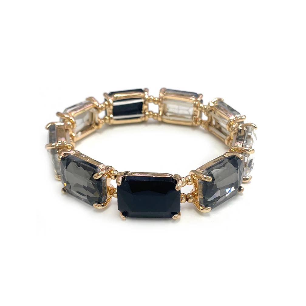 Rectangular Glass Crystal Linked Stretch Bracelet: LAVENDER-AB