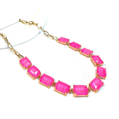 Rectangle Crystal Glass Linked Statement Chain Necklace : Blackdia-AB