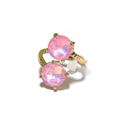 Double Round Crystal Stone Opposite Ends Adjustable Ring: X-BLUE